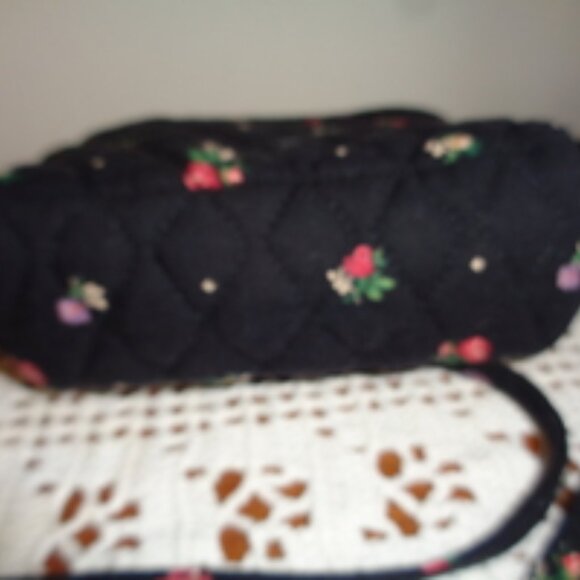 Vera Bradley PETIT POINT Shoulder Crossbody Bag Black Purse Handbag Tote Roses - Picture 5 of 12